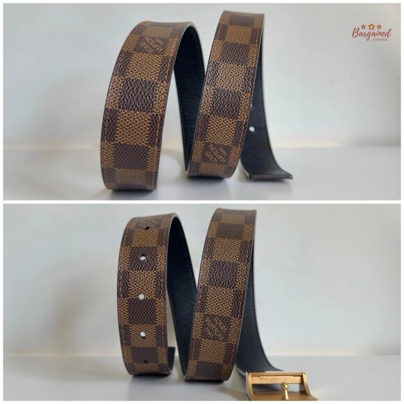 Auth Louis Vuitton Brown Damier Coated Canvas Leather Gold Buckle Belt 85/34 - Picture 9 of 14